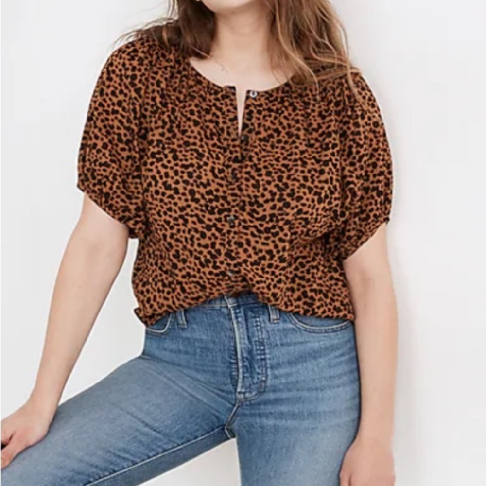 Madewell | Balloon Sleeve Button-up Top in Painted Leopard